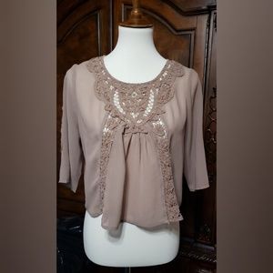 A'GACI Tan, See-Through, Lace Top